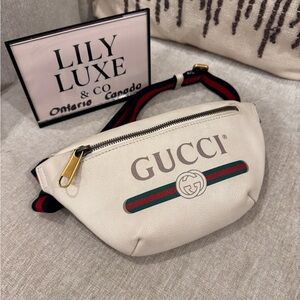 Gucci Cream Belt Bag/Bumbag with Black and Red Strap